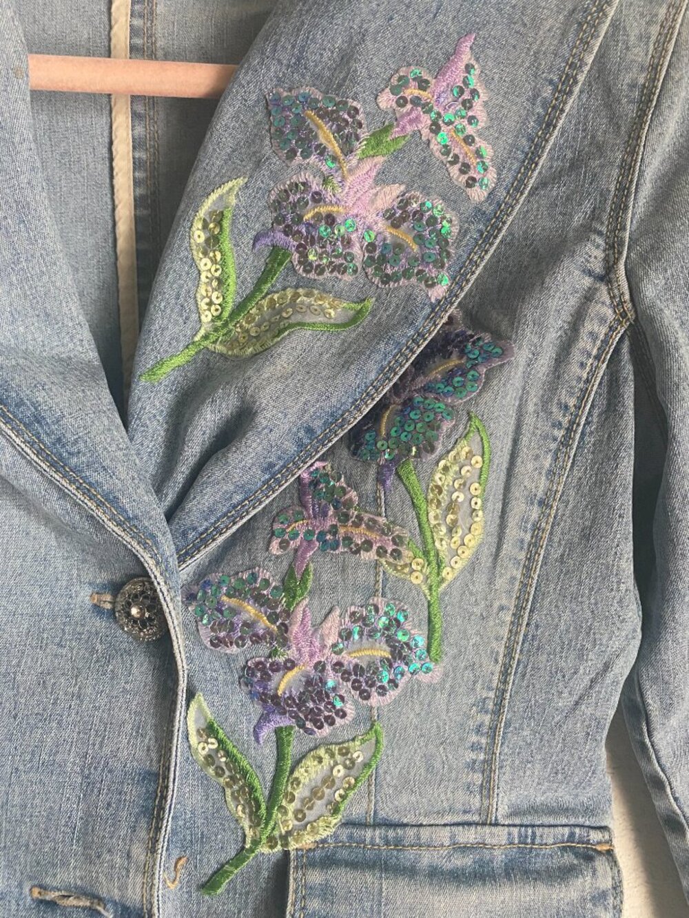 XOXO Vintage Y2K Floral Embroidered Denim Blazer Bratz Jacket Size M - Picture 8 of 12